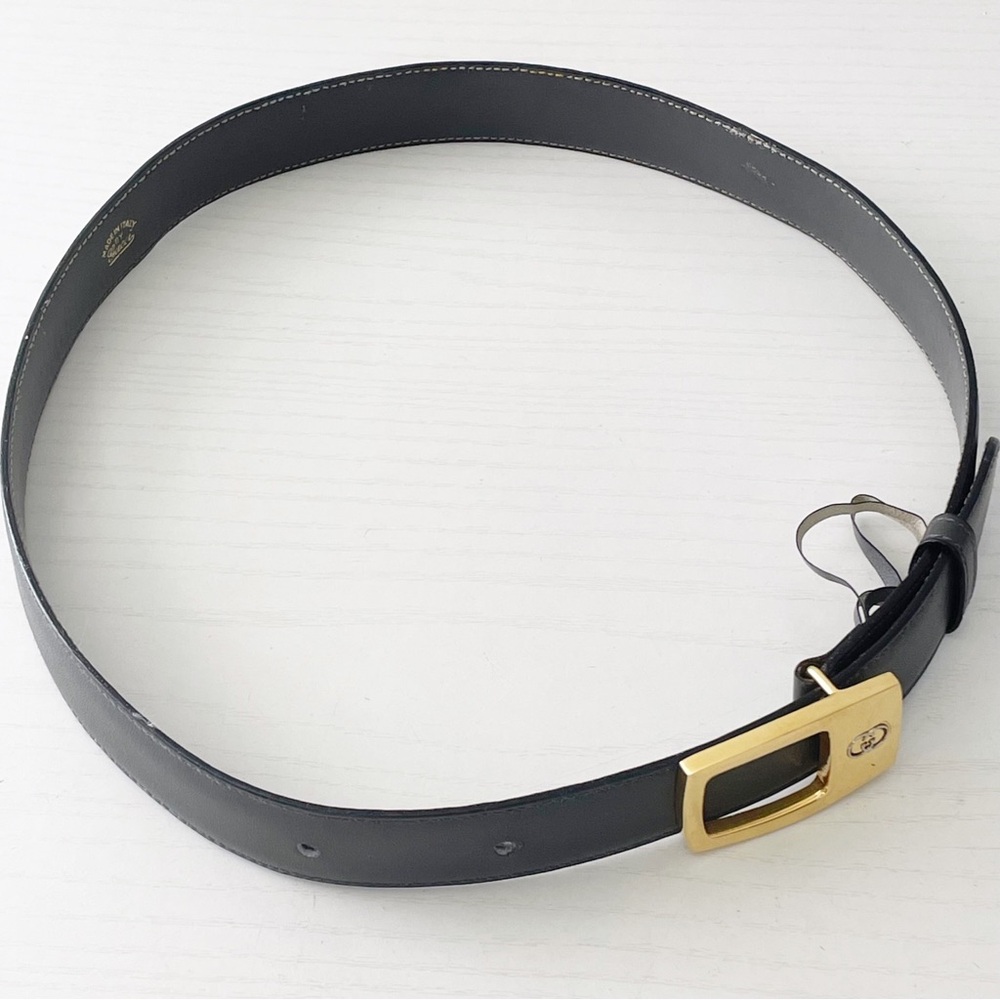 Gucci gray leather gold buckle vintage minimal belt rare small - Picture 3 of 10